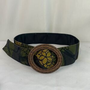 Miu Miu Olive Fabric Print With Wood Buckle Belt